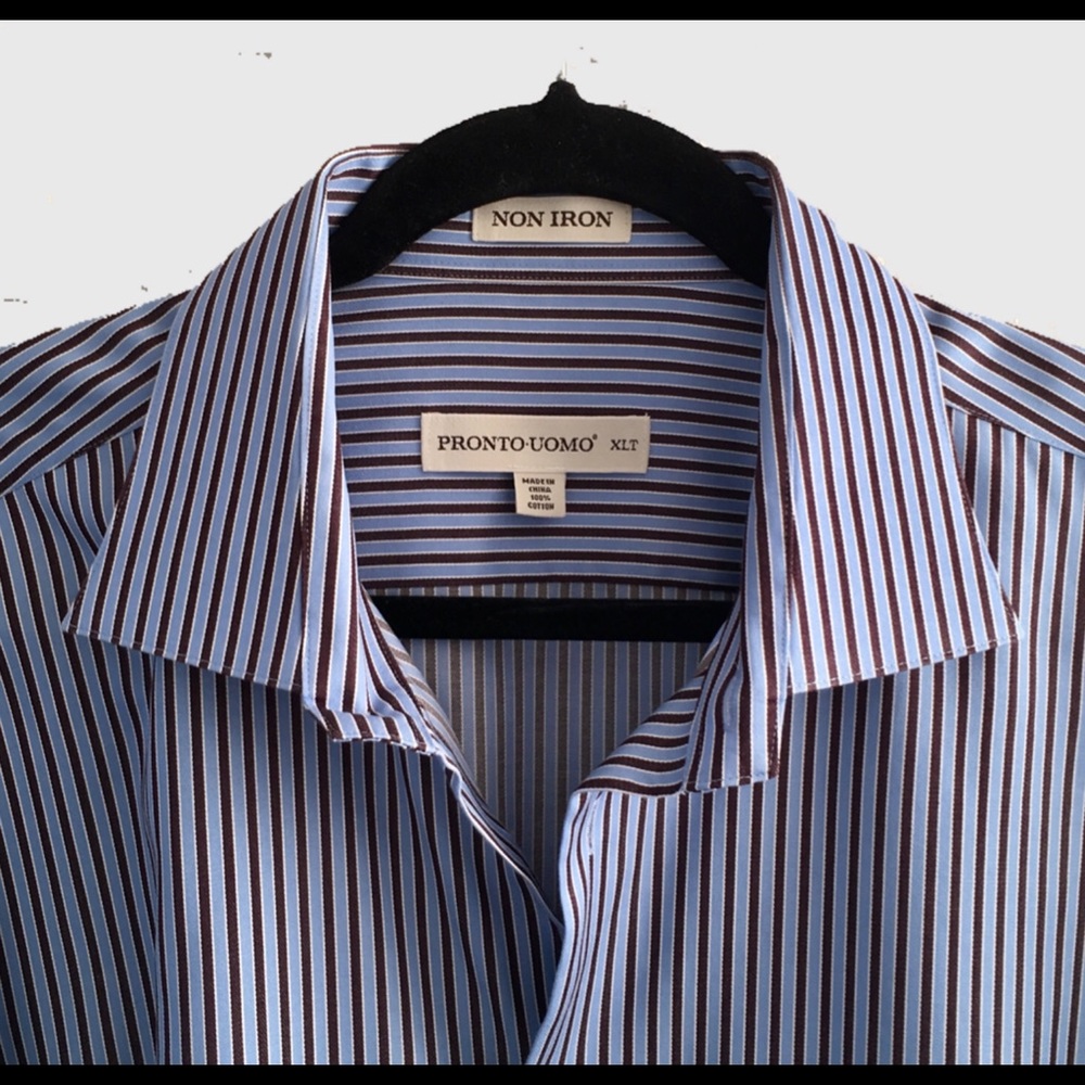 Pronto Uomo Shirt XLT XL Tall Non Iron Blue Brown
